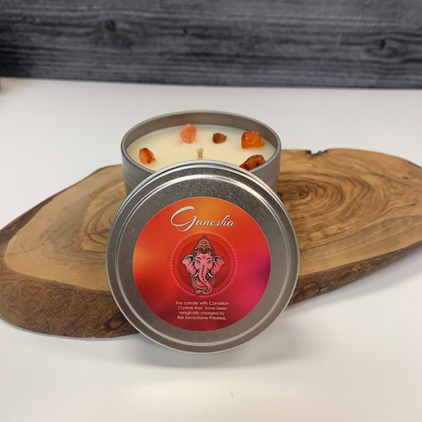 Ganesh Candle infused with Carnelian Crystals - Zen Obstacle Remover