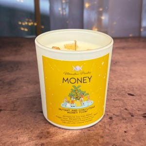 Money Candle with Citrine Crystals - 8oz Jar for Abundance, Prosperity, and Manifestation