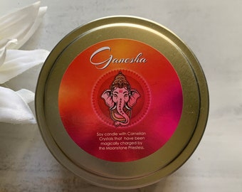 Ganesh Candle infused with Carnelian Crystals - Zen Obstacle Remover