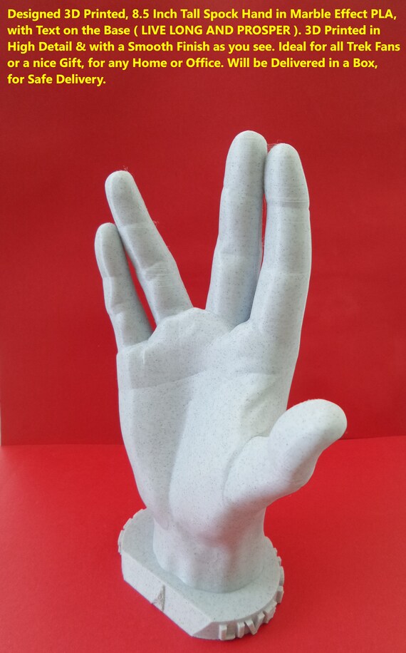 Sculpture, Vulcan Hand, 3D Printed in High Detail & with a Smooth Finish.