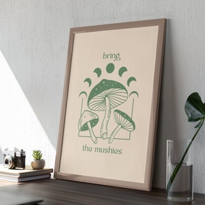 Arte de setas Cartel psicodélico Arte de pared espiritual Neutral Groovy Arte Impresión Arte minimalista Decoración Cartel de setas verdes Arte para sala de estar