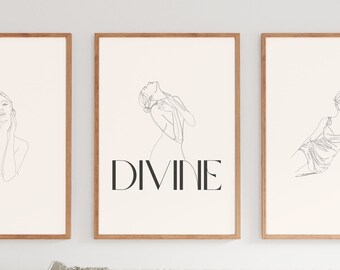 Woman Line Drawing Minimalist Art Print Set of 3 Divine Feminine Neutral Colour Spiritual Wall Art Modern Art Set of 3 Printable Wall Art