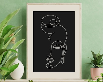 Minimalistisk Buddha Line Art Print, Zen Meditation Poster (Digital Nedladdning)