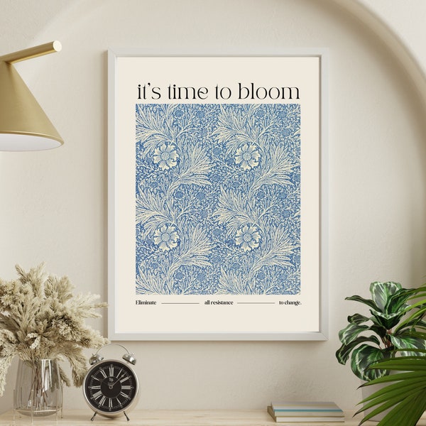 Vintage Art Print Floral Wall Art Spiritual Quote and Affirmation Poster Blue Art Print  Inspirational Quote Retro Printable Art
