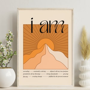 Affirmatie Poster Positieve bevestiging Art Print Retro Wall Art Spirituele Quote Poster Minimalistische Bergen Art Print Spirituele Kunst Decor