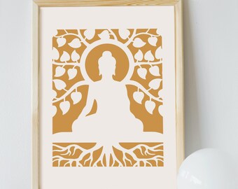 Spiritual Art Print Buddha Minimalist Wall Art Tree of Life Gift for Yoga and Meditation Lover Neutral Colour Spiritual Poster Buddha Art
