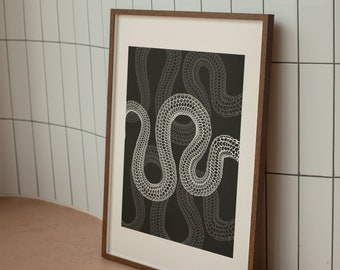 Minimalist Art Snake Black and White Wall Art for Men Bachelor Pad Gift Masculine Decor Black and White Art Spiritual Poster Snake Art Print