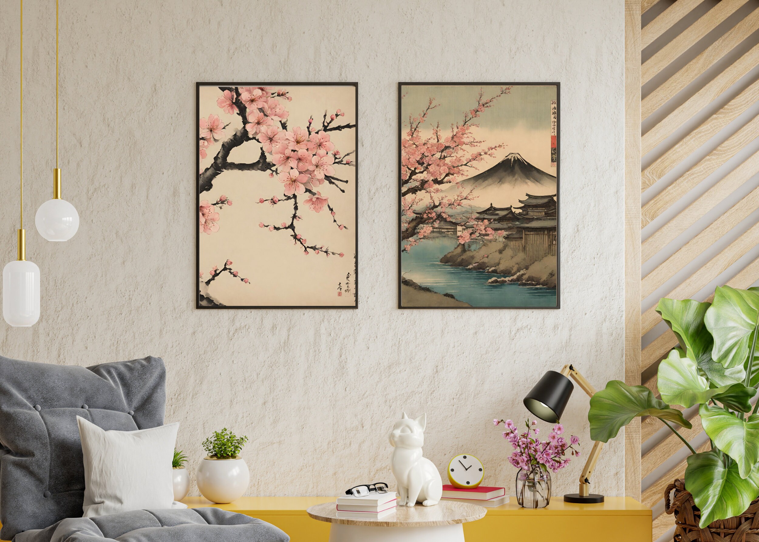 Japanese Art Print Vintage Japanese Wall Art Set of 2 Japanese