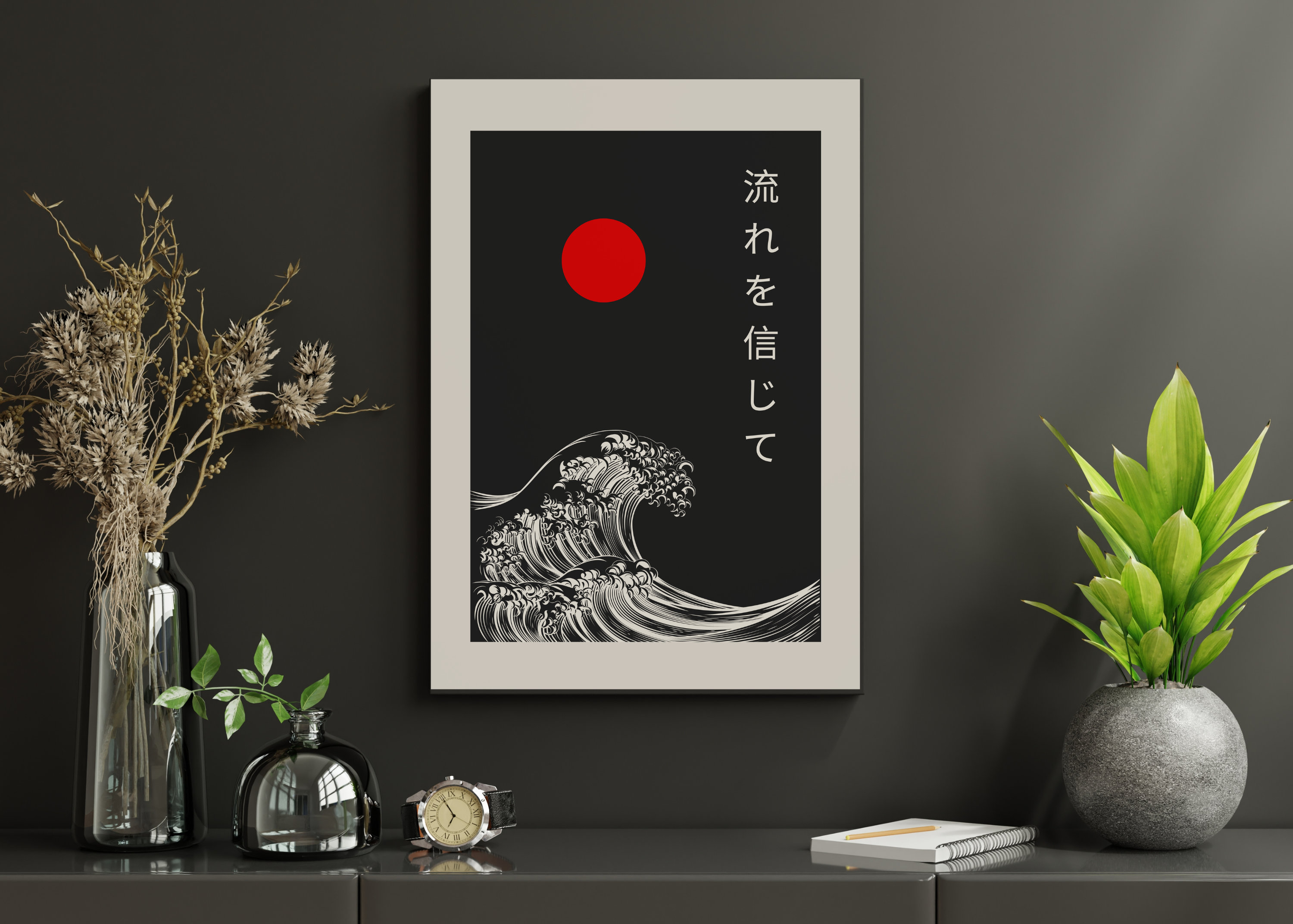 Wall Art for Men Minimalist Waves Black and White Wall Art for Men