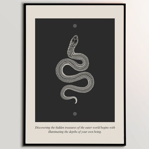 Minimalist Snake Art Print, Spiritual Black and White Decor (Digital Download)