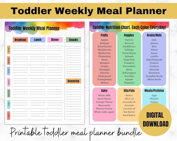 Toddler Weekly Meal Planner With Nutrition Color Chart, Weekly