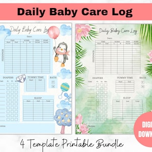 Daily baby care log, newborn care log, baby activities tracker, printable baby care bundle