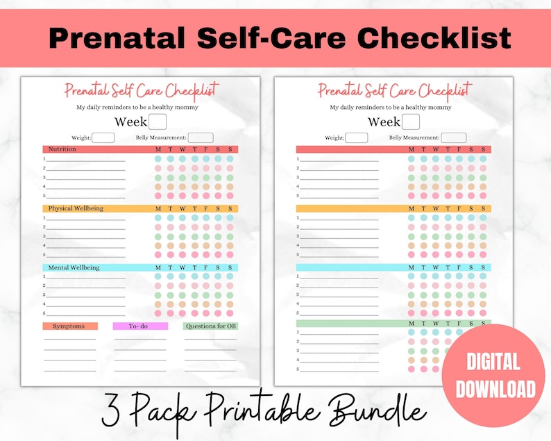 Prenatal Self-care Checklist for Pregnancy Wellness, Daily Well-being for Moms-to-be, Printable ...