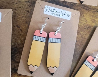 Teacher Pencil Earrings, School Earrings, Teacher Appreciation Gift, Back To School Gift, Handmade Pencil Dangle Teacher Unique Earrings