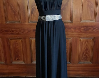Vintage Black Egyptian-inspired Metallic-Beaded Collar Dress