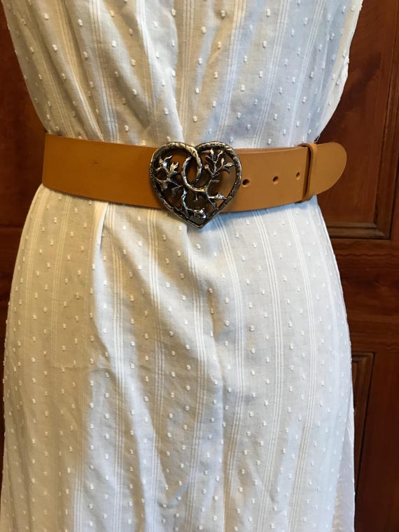 Vintage Italian Leather Boho Metal Heart Buckle Belt - Etsy display picture 1