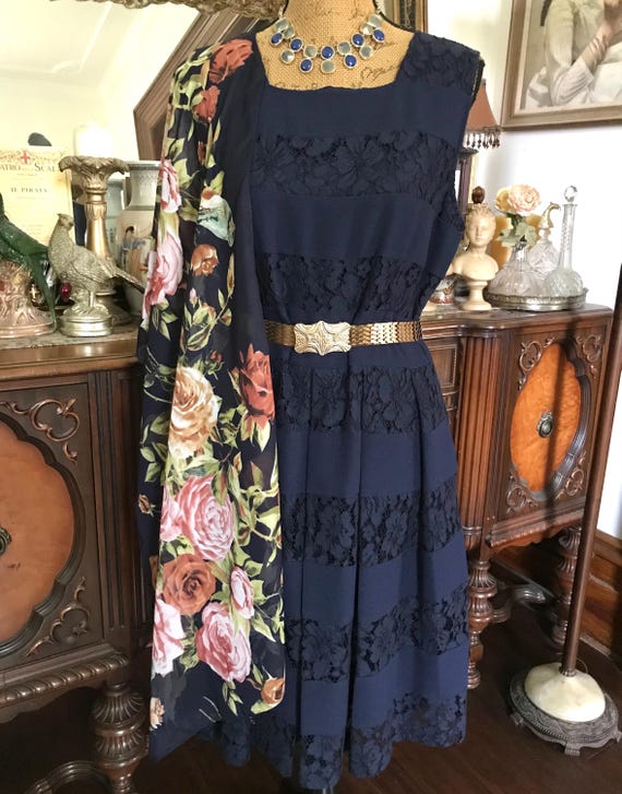 Vintage Karl Lagerfeld Paris Dark Navy Blue Lace Classic Dress and Romantic  Floral Shawl Paired by Victoria! - Etsy Australia