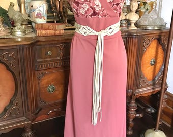 Vintage 70’s Boho Hippie Floral Garden Party Dress and Belt Paired by Victoria!