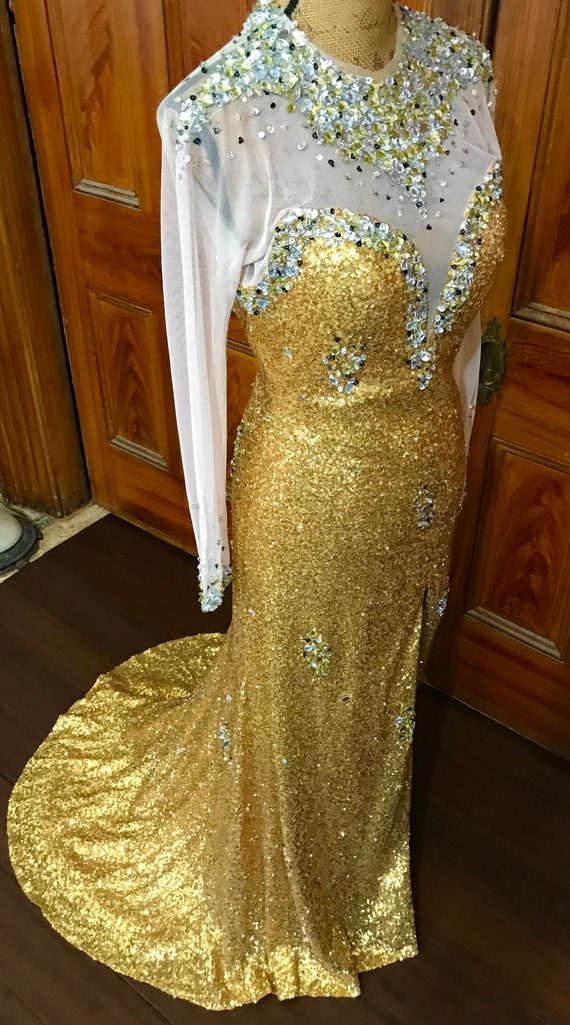 Vintage Very Slim / Petite Golden Goddess Prom Pageant Gown Dress - Etsy Vintage Very Slim / Petite Golden Goddess Prom Pageant Gown Dress - Etsy