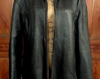 Veste/manteau vintage classique en cuir noir/marron chocolat foncé