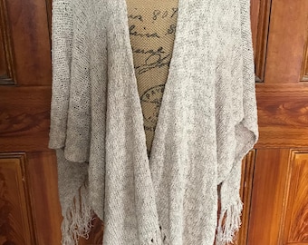 Vintage Boho Hippie Renaissance Medieval Beige Stretchy Fringe Shawl Cape Vest