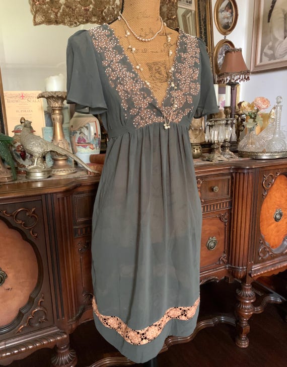 Vintage Chiffon Mini Dress: Sheer Lace, Beaded Boho Nightgown - Etsy