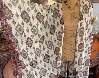Vintage Boho Exotic Floral Marokkanisch inspirierte Print Chiffon-ähnliche Kimono-Cardigan-Bluse