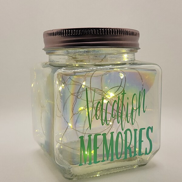 Iridescent Vacation Memories lighted jar woman owned business