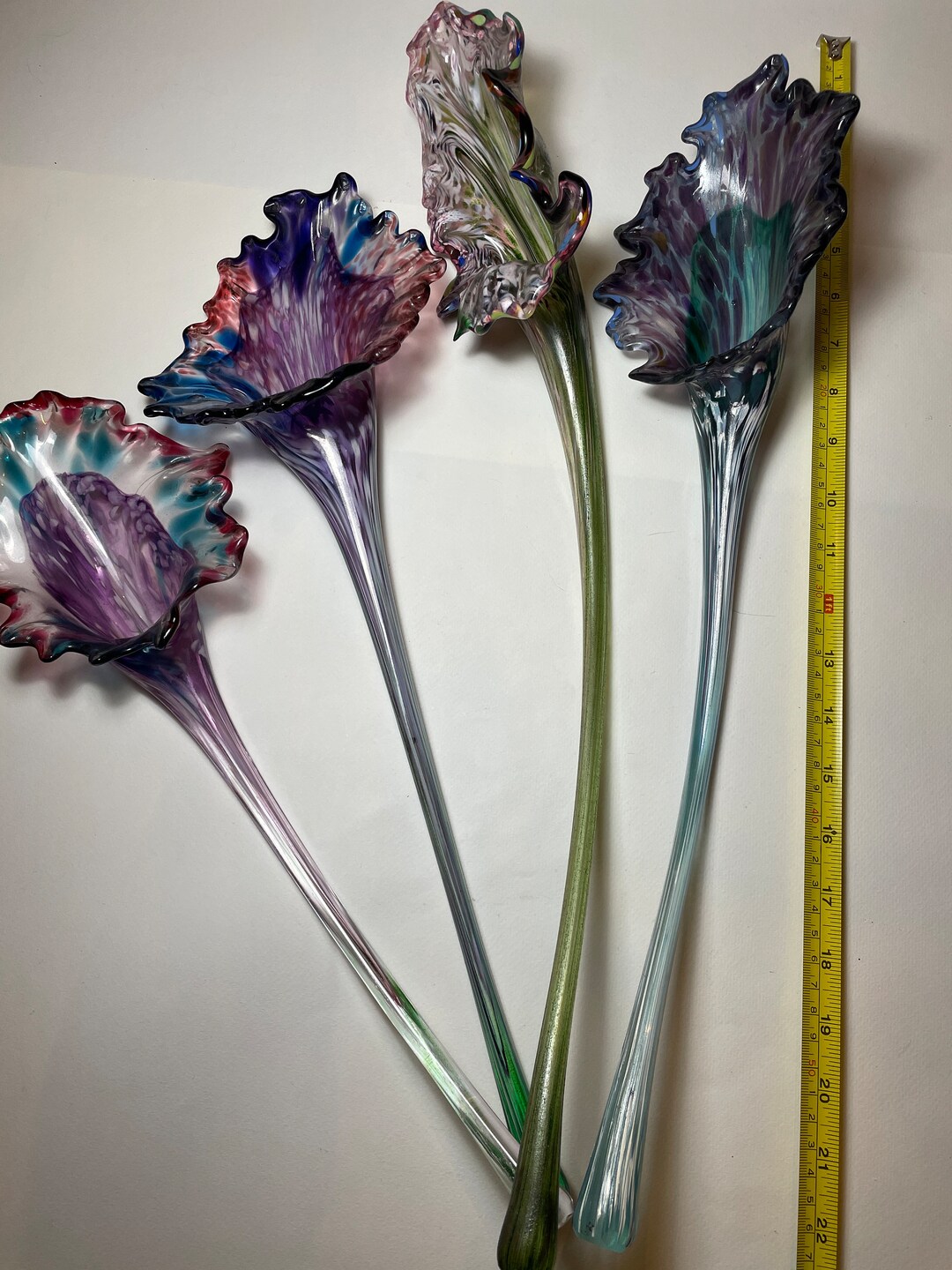 Long Stemmed Hand Blown Glass Flowers Calla Lily Sculpures Etsy