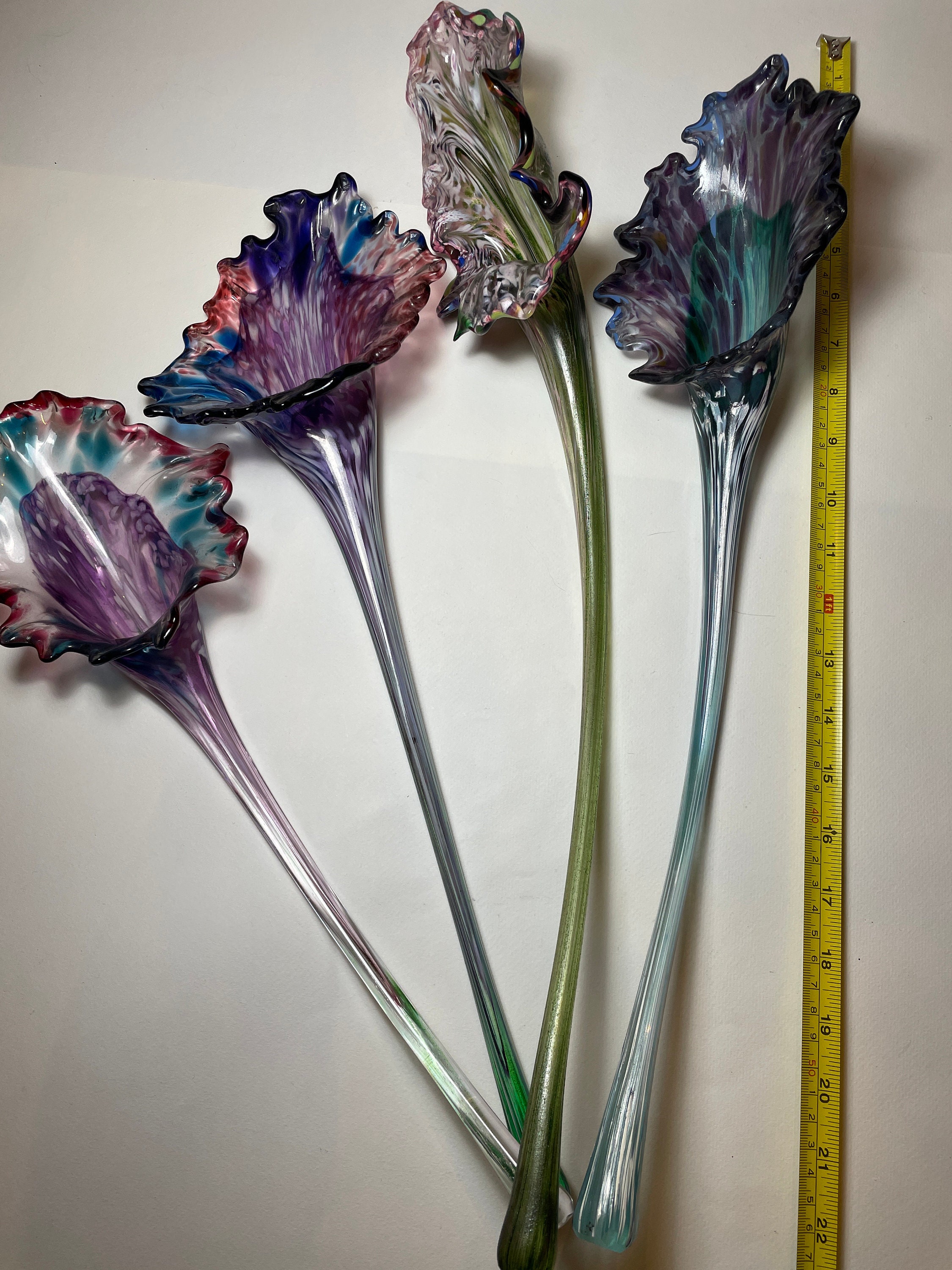 Long Stemmed Hand Blown Glass Flowers Calla Lily Sculpures Etsy
