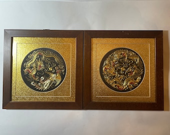 Chinese Silk Embroidery of Double Imperial Dragons  and Dragon Phoenix