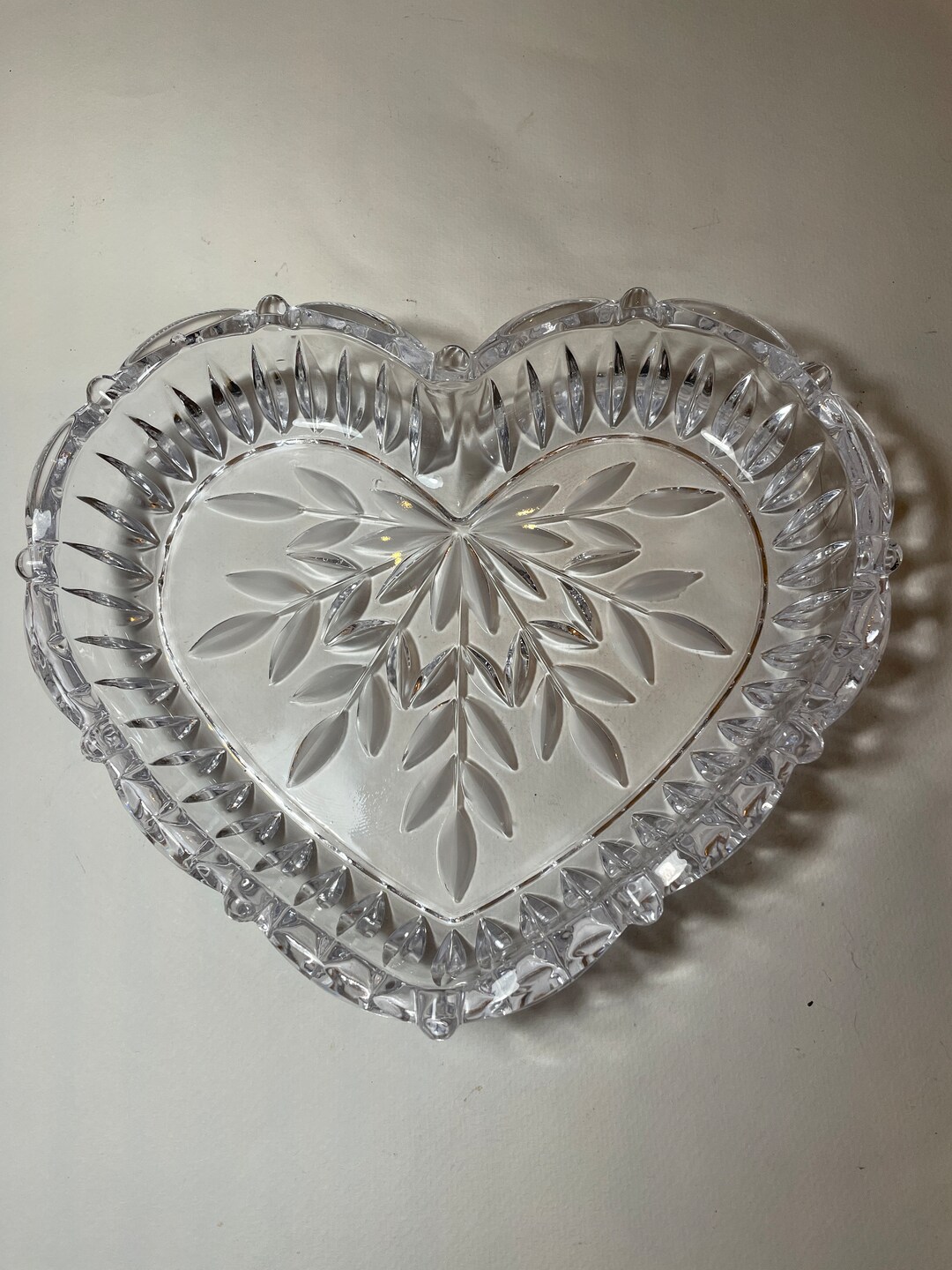 Lead Crystal Heart Shaped Vintage Candy Dish Leaves Etsy