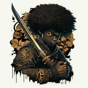 Afro Ninja art | Ninja graphics | Anime Inspired | sublimation | shirt | digital download | fan art | Posters | Ninja warriors