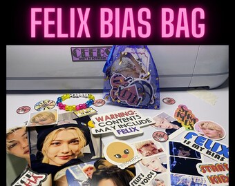 Felix Bias Gift Bag | Stray Kids Mystery Box Pack | Kpop Group Merch | Stickers, Photocards,  Keychains