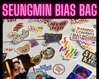 Seungmin Bias Gift Bags | Stray Kids Mystery Box Pack | Kpop Group Merch | Stickers, Photocards, Keychains