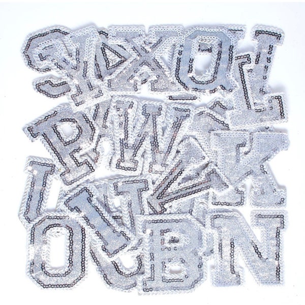 NEW Silver Sequin Letter Patches. Approx. 2”. Sequin letter. Sequin iron on. Sew on letters. Embroidery. Alphabet patches