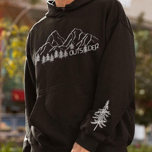 Mountain Hooded Sweatshirt Nature Lover Gift, Outdoorsman Gift Hiking Sweatshirt Cozy Minimalist Sweatshirt Hooded Outdoor Sweatshirt