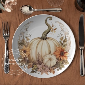 ThermoSaf Polymer White Boho Pumpkin Plates Cottagecore  Floral Dinner Plates Thanksgiving Dinner Plates Cottagecore Fall Dishes Fall Plates