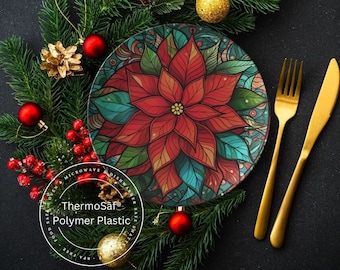 ThermoSaf Polymer Christmas Poinsettia Plate, Christmas Lunch  Christmas Dinner Plates Christmas Party   Decor Poinsettia Decor