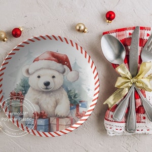 ThermoSaf Polymer Christmas Bear Dinner Plate, Christmas Kitchen Decor Christmas Dinnerware Set Santa Cookie Plate Christmas Party Plates