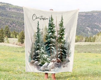 Personalized Forest Blanket Custom Mountain Gift, Forest Throw Blanket Forest And Mountain Themed Home Decor Customized Sofa Throw Blanket