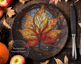ThermoSaf dinerbord van polymeer, sinaasappel en bladgoud, herfstkeuken, dinerborden voor Thanksgiving, herfstservies, dessertbord, Thanksgiving