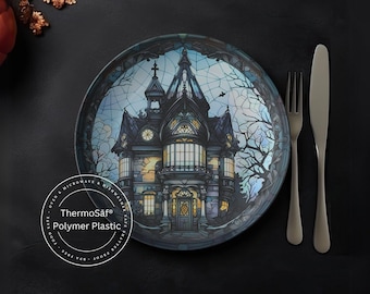 ThermoSaf Polymer Halloween Plates Haunted Mansion Haunted House Decor Halloween Party Plate Halloween Kitchen Dinnerware  Halloween