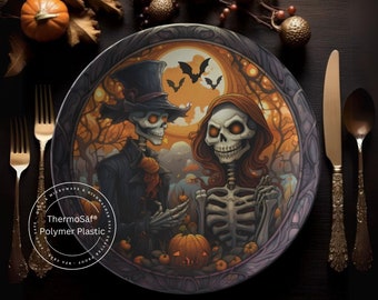Plato de boda de Halloween con esqueleto espeluznante de polímero ThermoSaf para novios, decoraciones de boda de Halloween, platos de boda de Halloween