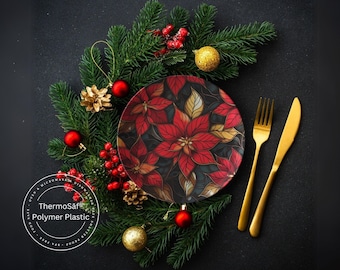ThermoSaf Polymer Christmas Poinsettia Plate, Christmas Lunch  Christmas Dinner Plates Christmas Party   Decor Poinsettia Decor