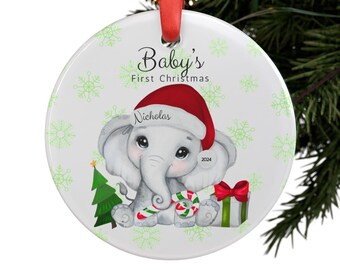 Adorno de elefante personalizado para la primera Navidad de tu bebé. Adorno con nombre personalizado. Adorno para la primera Navidad de tu bebé. Adorno para la primera Navidad de tu bebé.