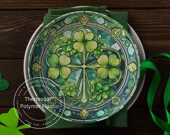 St Patricks Day Cookies Plate, Thermosaf Polymer Shamrock Plate St Patricks Day Decoration Four Leaf Clover Dinnerware Set Green Plate