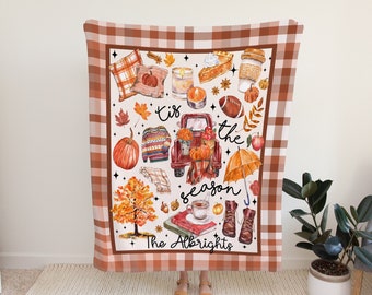 Personalized Tis The Season Fall Plaid Blanket Fall Home Decor, Autumn Throw Blanket Pumpkin Decor Fall Farmhouse Decor Housewarming Gift