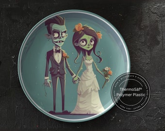 Halloween Hochzeit Teller Gruseliger Zombie Braut und Bräutigam Halloween Hochzeitsdekoration Halloween Party Teller Halloween Hochzeit Tischplatte