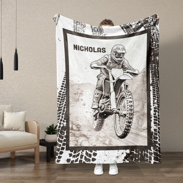 Personalized Dirtbike Blanket Custom Dirt Bike Gift, Minky Throw Blanket Customized Sofa Throw Blanket Dirt Bike Racing Gift Unique Blanket